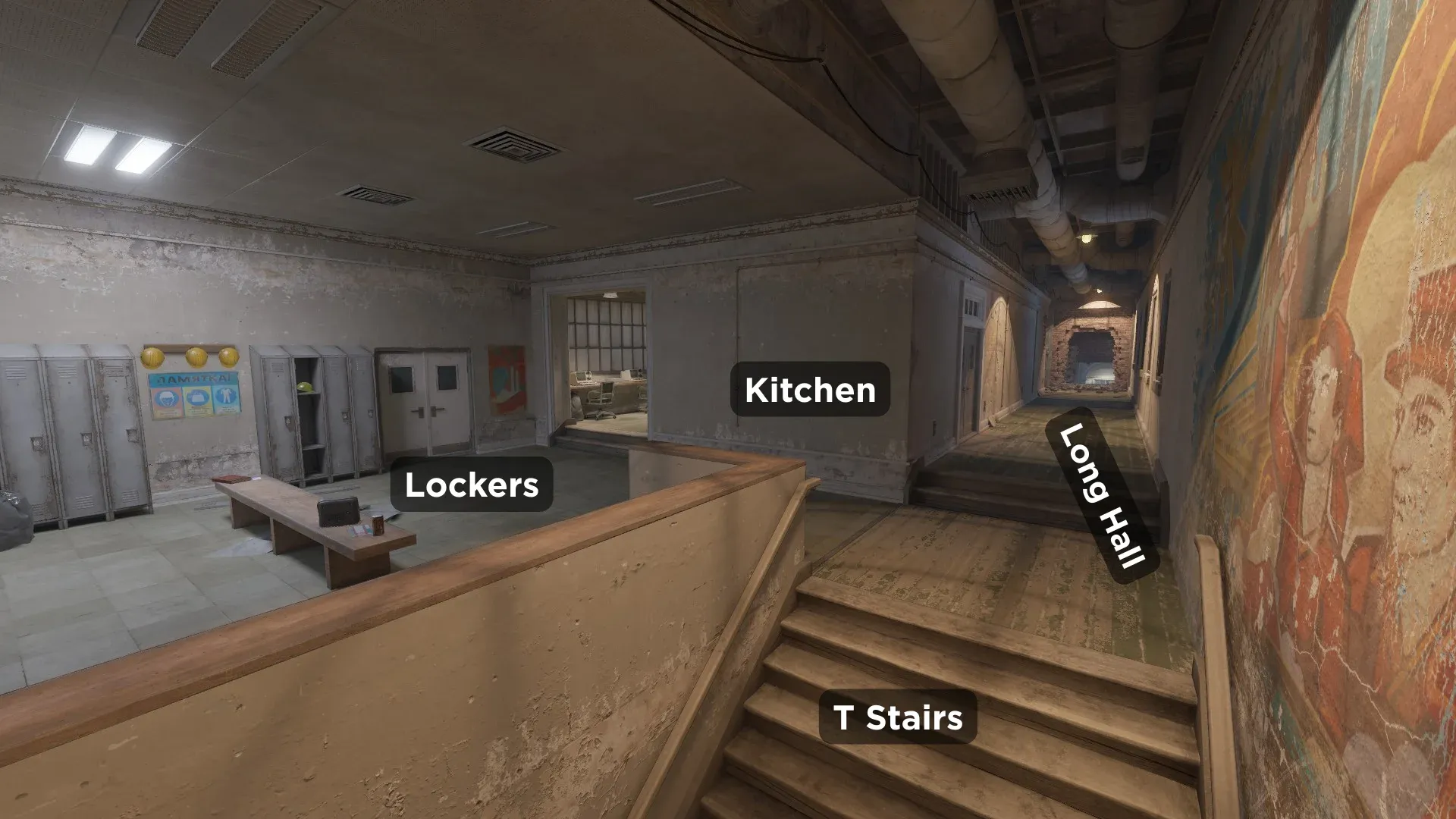 T-Stars, Lockers, Kitchen and Long Hall callouts on Train in CS2