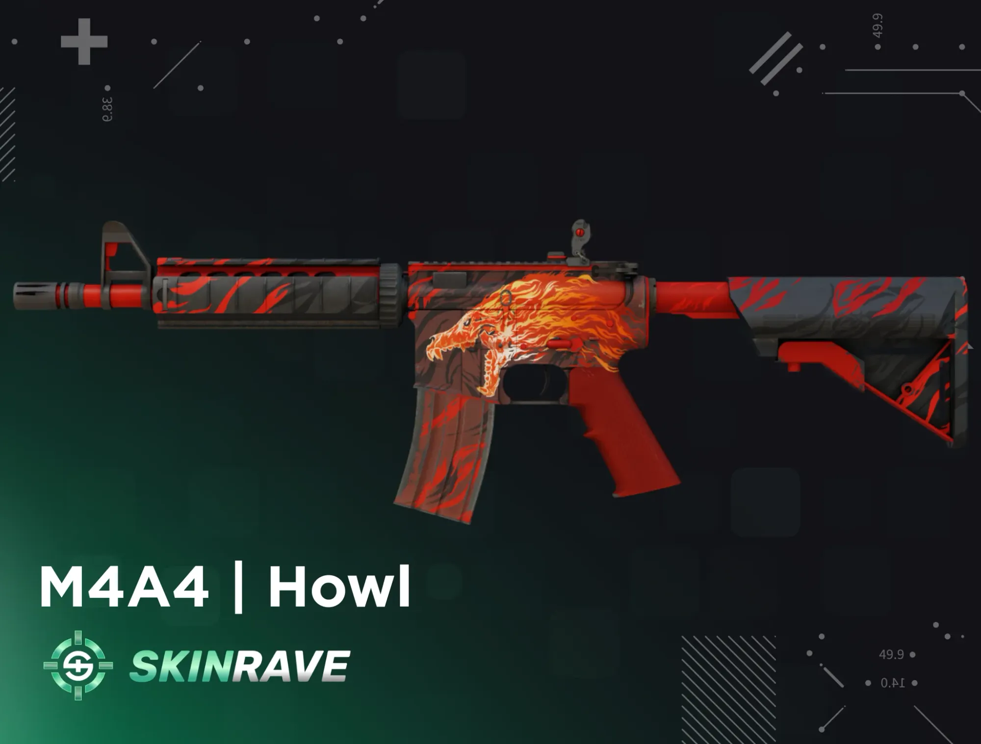 M4A4 Howl skin from CS2 displayed on SkinRave's banner
