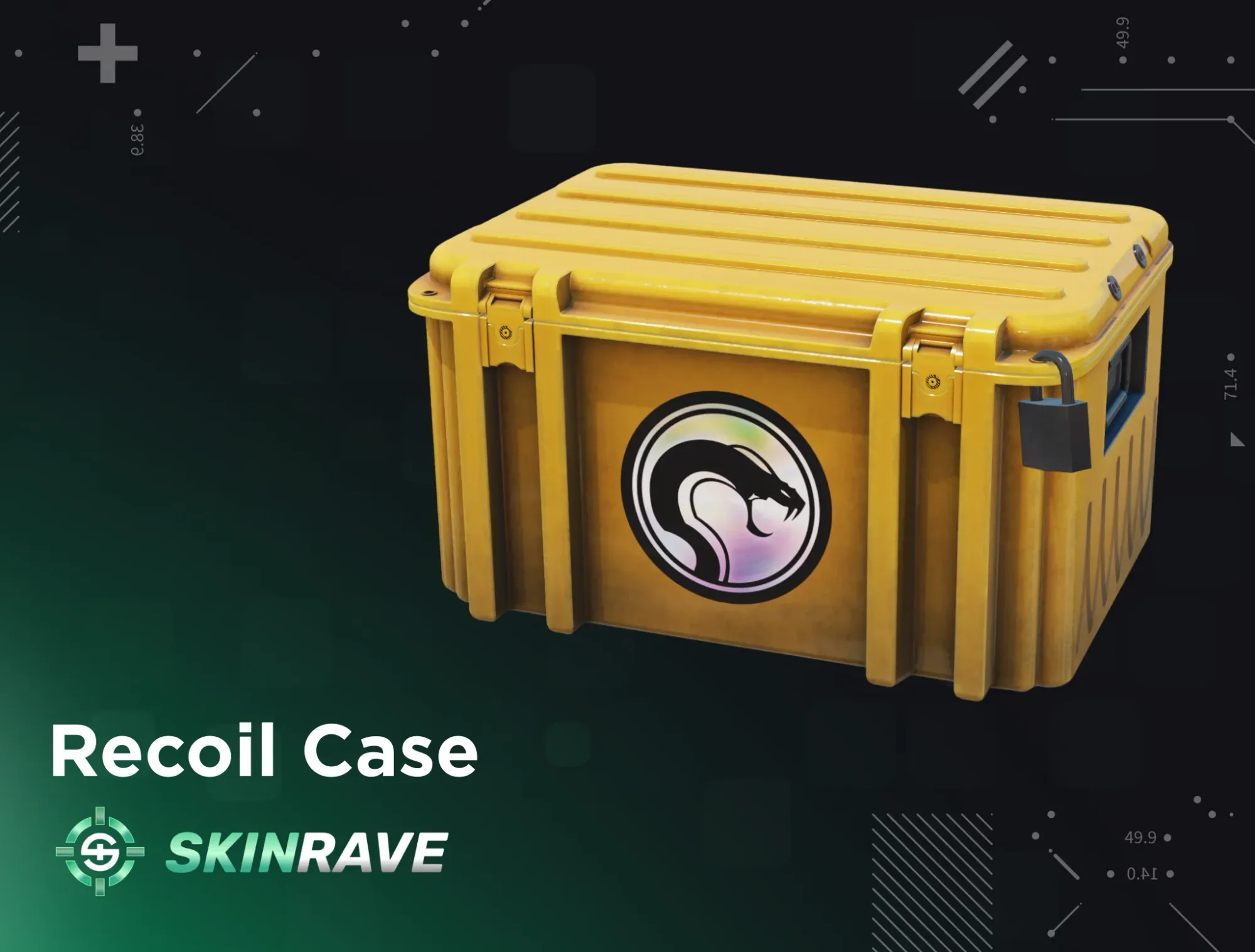 CSGO Recoil Case with its snake logo, shown on a SkinRave banner