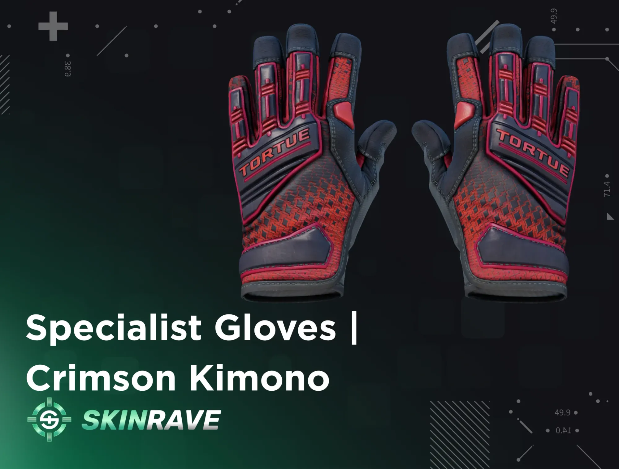 Specialist Gloves Crimson Kimono skin from CS2 displayed on SkinRave's banner