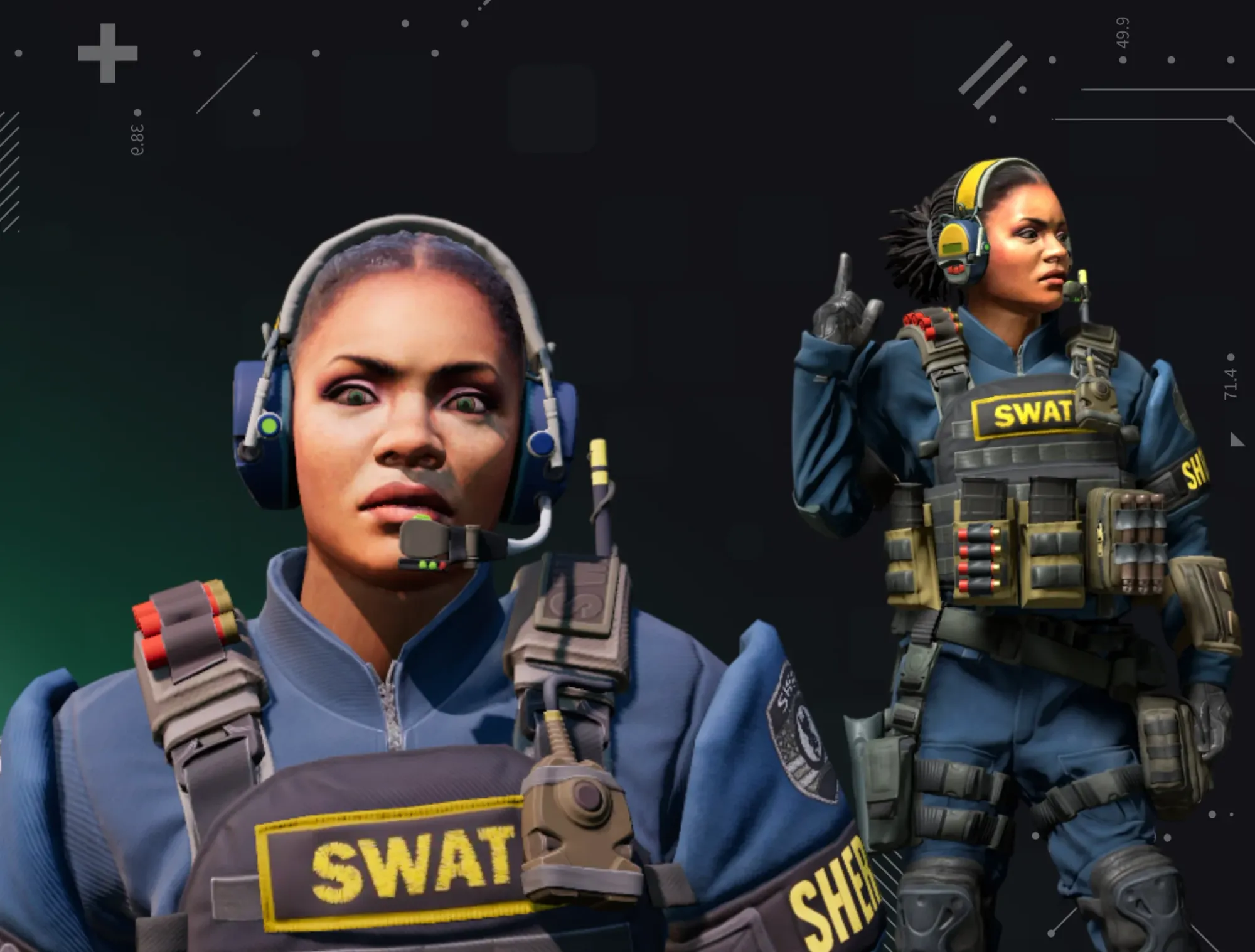 Image featuirng Cmdr. Mae 'Dead Cold' Jamison | SWAT visuals in dark blue SWAT gear