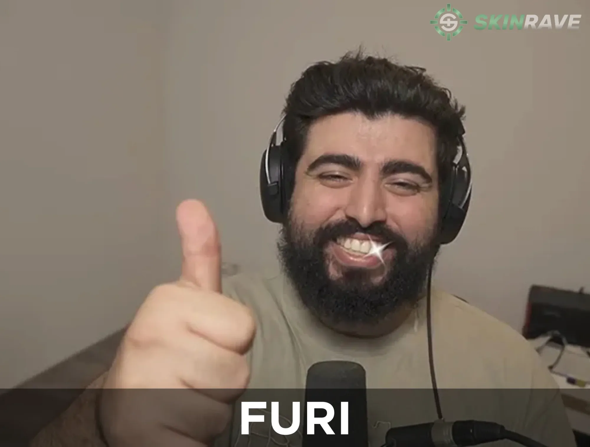 A photo of FURI a YouTuber with around half a milion subscribers on a Skinrave banner showing THUMBS UP