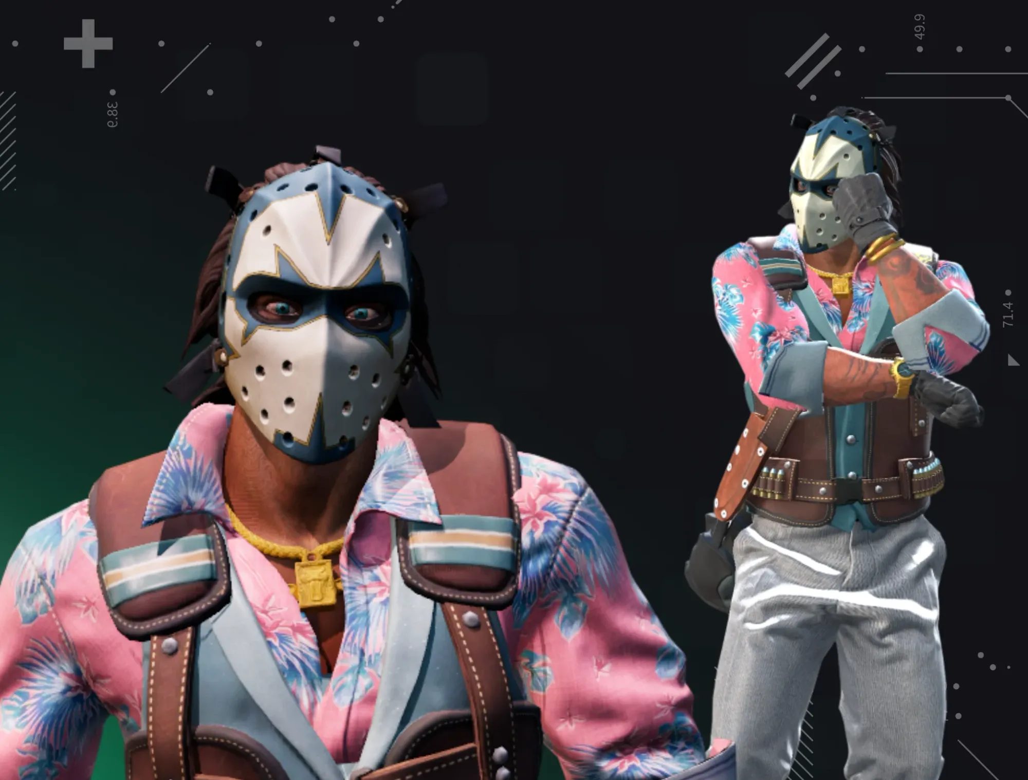 Photo showing Sir Bloody Miami Darryl | The Professionals visuals in his pink shirt with blue leaves and white-blue mask