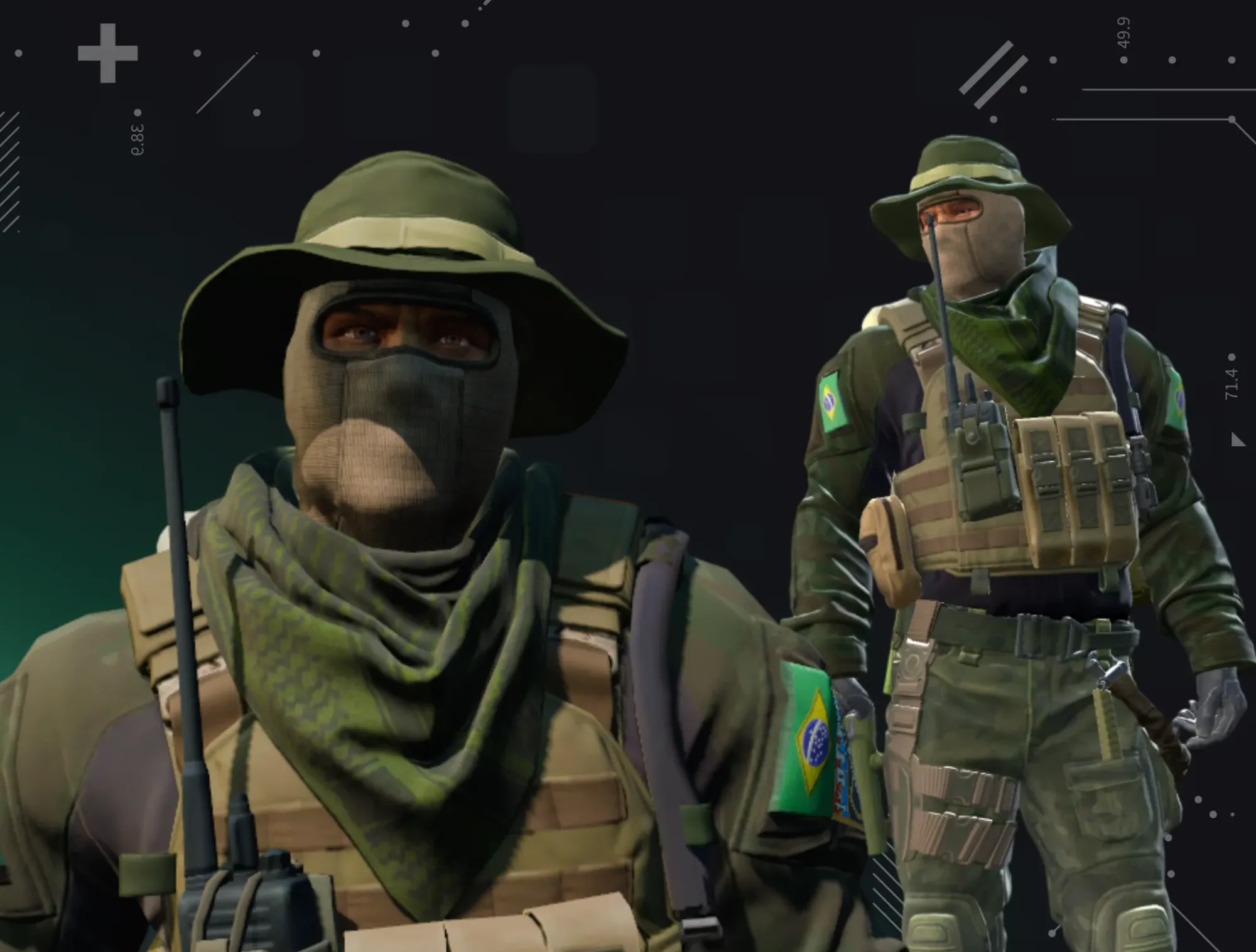 Picture depicting Primeiro Tenente | Brazilian 1st Battalion visuals in Brazilian green camo gear combined with green hat and mask