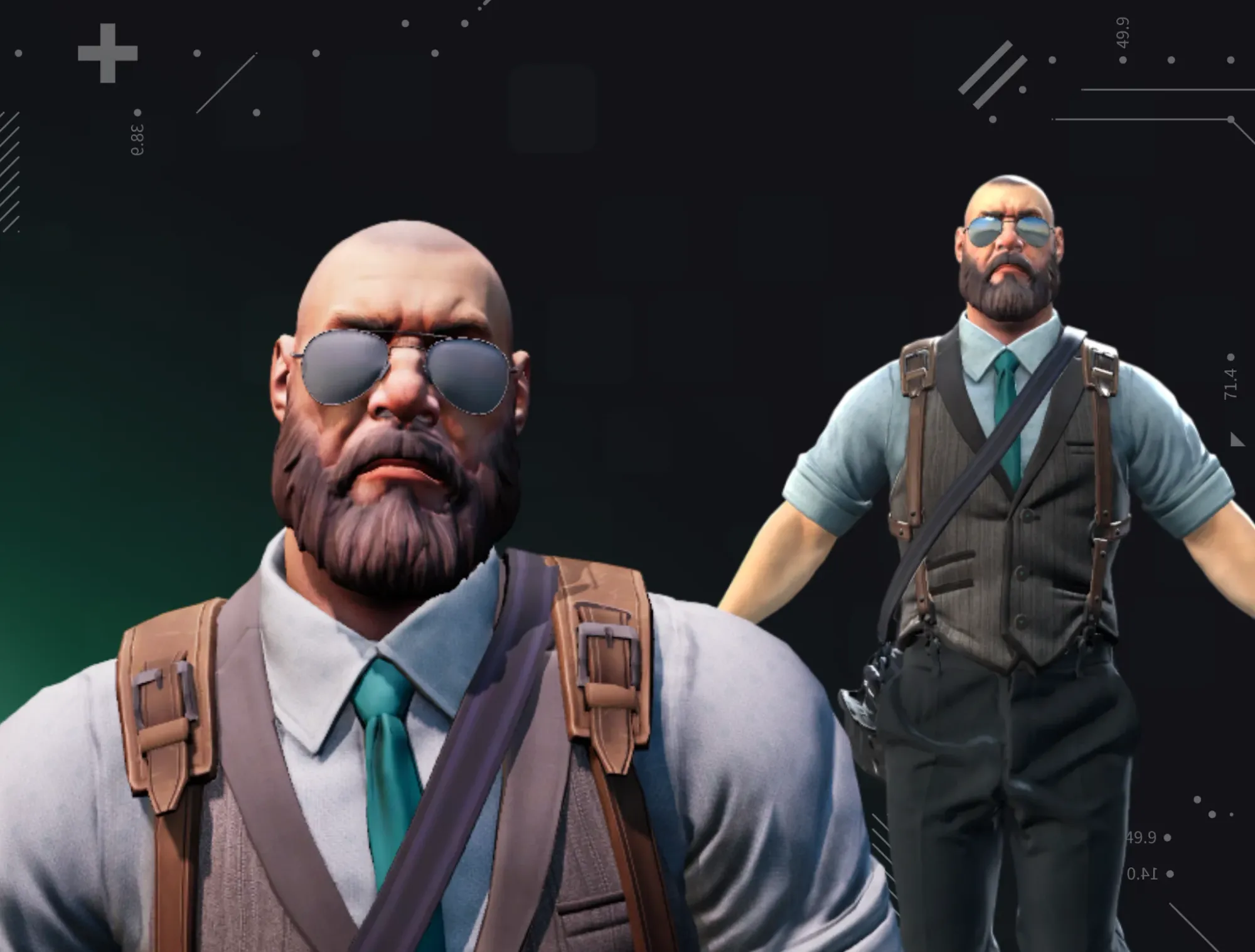 Image showcasing  Little Kev | The Professionals visuals in his brown-black suit and black aviator sunglasses