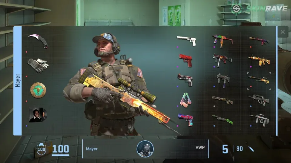 CS2 teammate loadout inspect panel