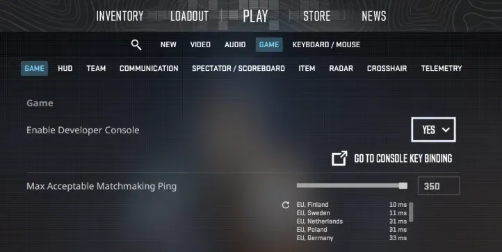 Image showing how to enable Developers Console in CS2