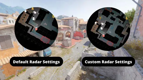 Image showing Default and Custom Radar Settings with Inferno backgroud