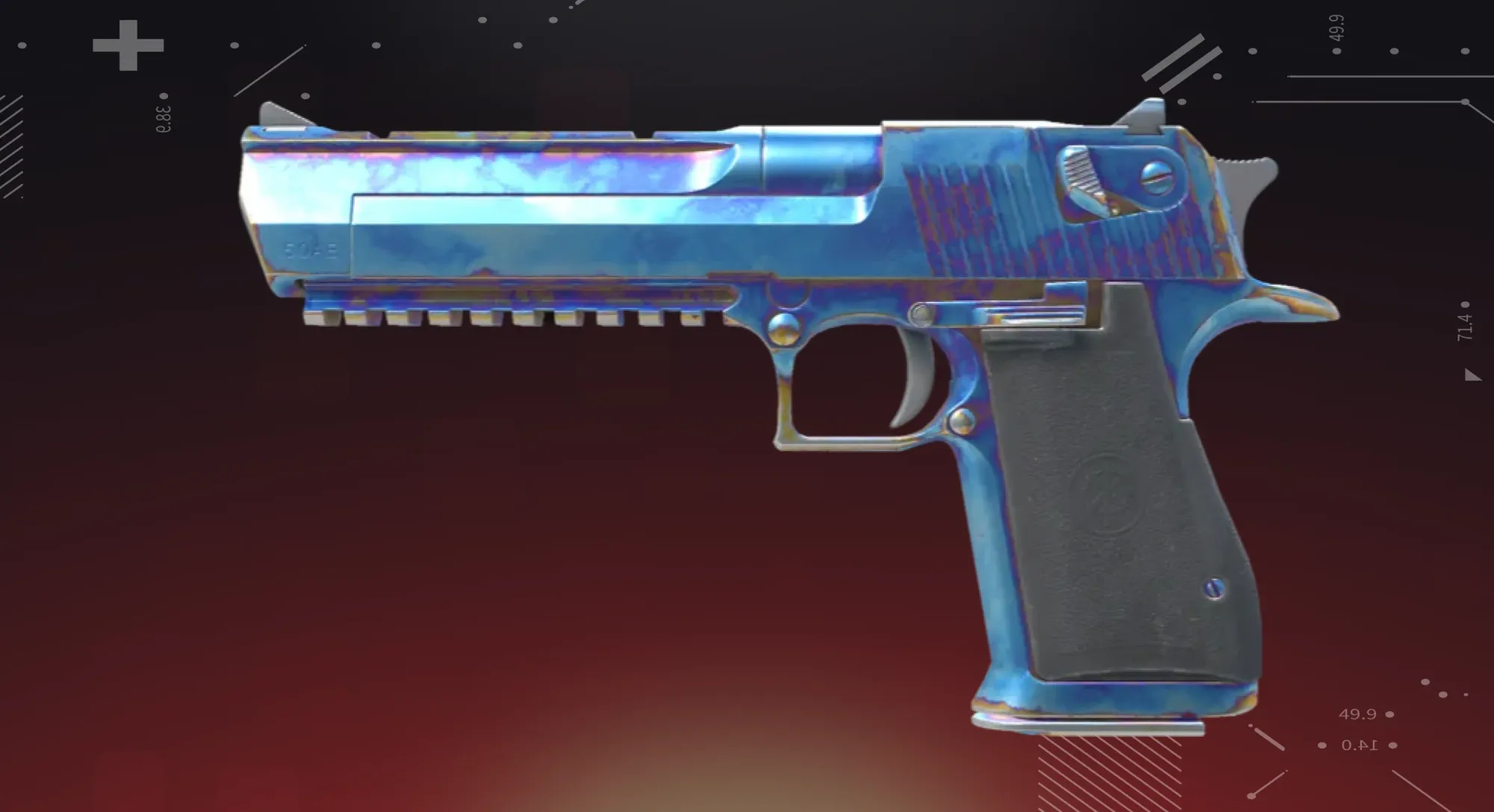 CS2 Desert Eagle Heat Treated skin showcasing a blue and gold case-hardened metal finish on the barrel.