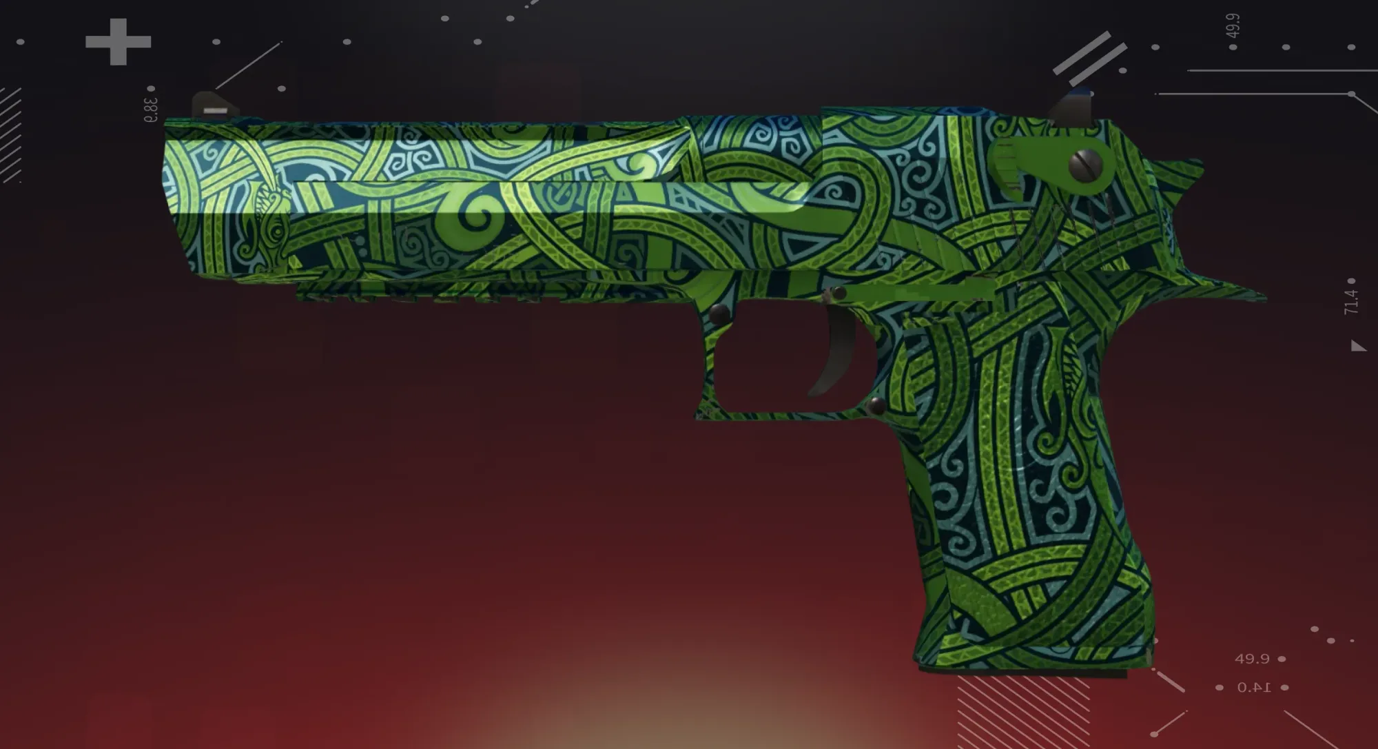 Desert Eagle Emerald Jörmungandr skin in CS2 with a green Norse mythology design featuring an intricate World Serpent pattern.
