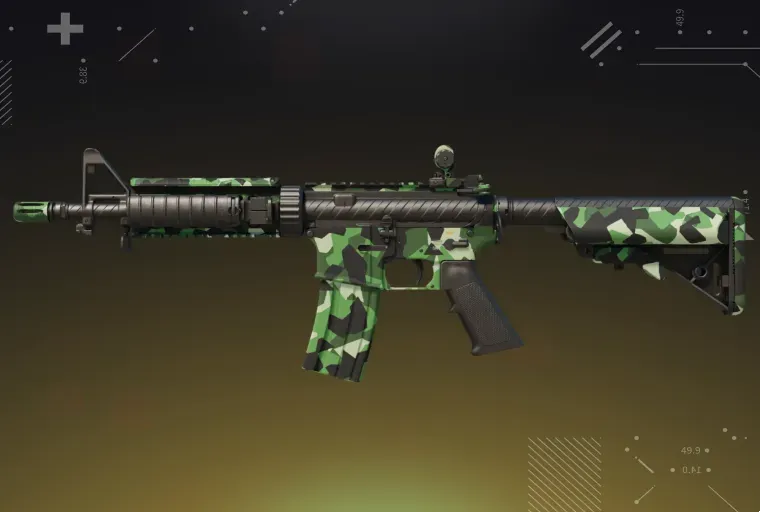CS2 M4A4 Choppa rifle showcased on a yellow background.