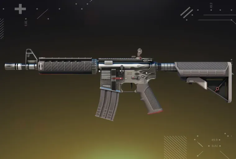 CS2 M4A4 Magnesium rifle showcased on a yellow background.