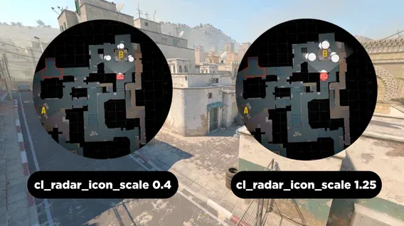 Image showinf radar icon scale settings in 2 differnet radars one with 0.4 and another with 1.25