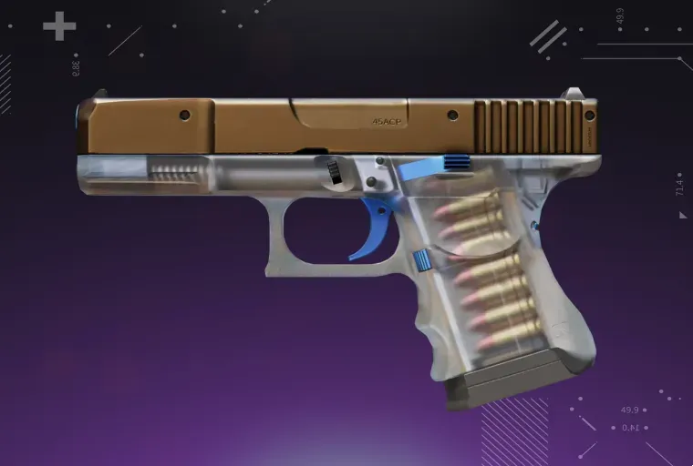 CS2 Glock-18 skin displayed on a purple background, showcasing the weapon’s detailed design and vibrant finish