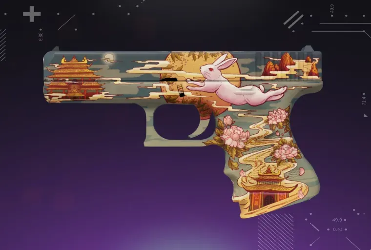 CS2 Glock-18 skin displayed on a purple background, showcasing the weapon’s detailed design and vibrant finish