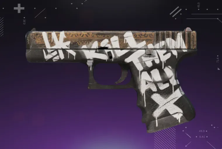 CS2 Glock-18 skin displayed on a purple background, showcasing the weapon’s detailed design and vibrant finish