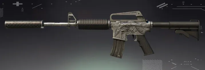 M4A1-S Basilisk CS2 skin with dark mythical serpent creature design in black and gold tones