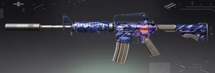 M4A1-S Black Lotus CS2 skin with deep purple base and elegant black lotus flower spreading across the rifle