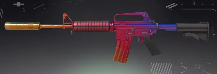 M4A1-S Fade CS2 skin with iconic gradient shifting from purple to pink orange and gold