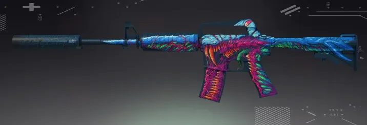 M4A1-S Hyper Beast CS2 skin with psychedelic monster creature in neon colors by artist Brokenfang