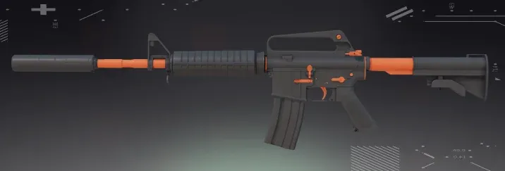 M4A1-S Nitro CS2 skin with black body and bright orange accents on silencer and stock