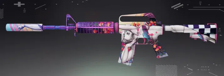 M4A1-S Vaporwave CS2 skin with retro 80s aesthetic featuring neon pastels and woman statue artwork