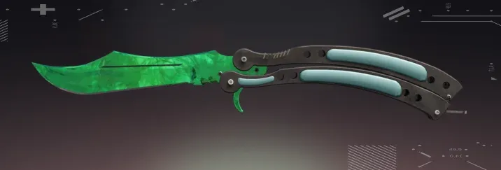 CS2 Butterfly Knife Emerald skin with vivid green marble blade and dual-handle design