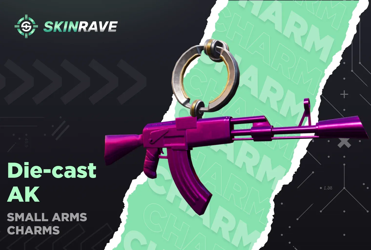Charm | Die-cast AK a purple charm on a green-black background