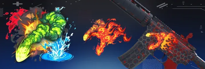 CS2 Elemental Craft Stickers displayed on a blue background.