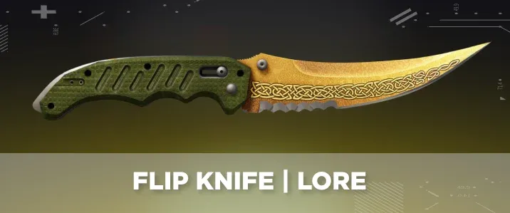 Flip Knife Lore from CS2 displayed on a black and yellow tech background.