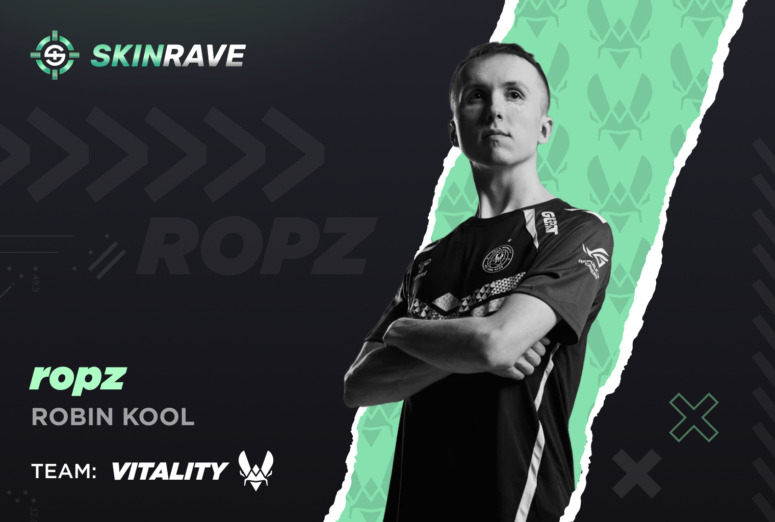top 4 player ropz Robin Kool from team vitality on a black-green background