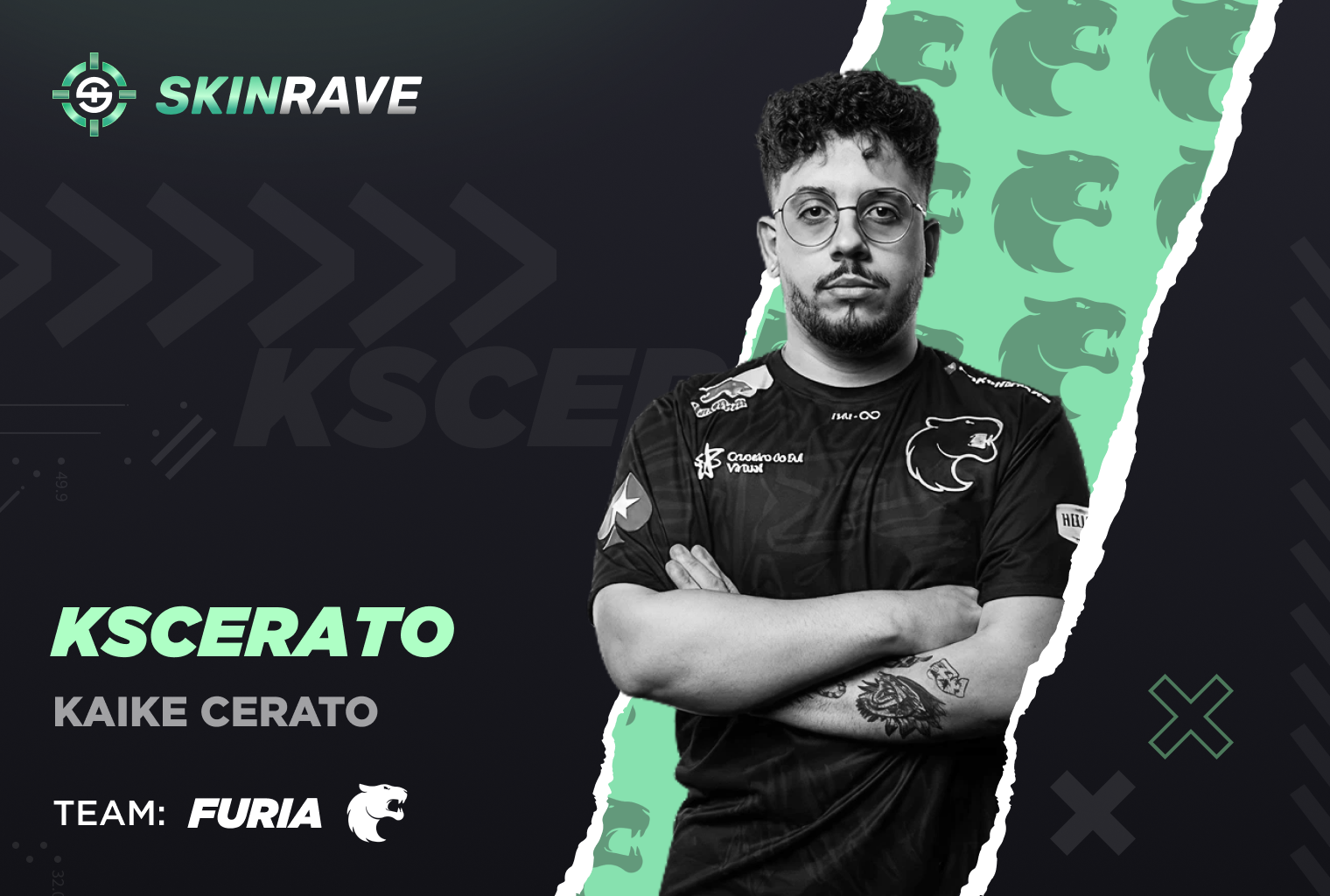 top 7 player KSCHERATO Kaike Cerato from FURIA on a black-green background