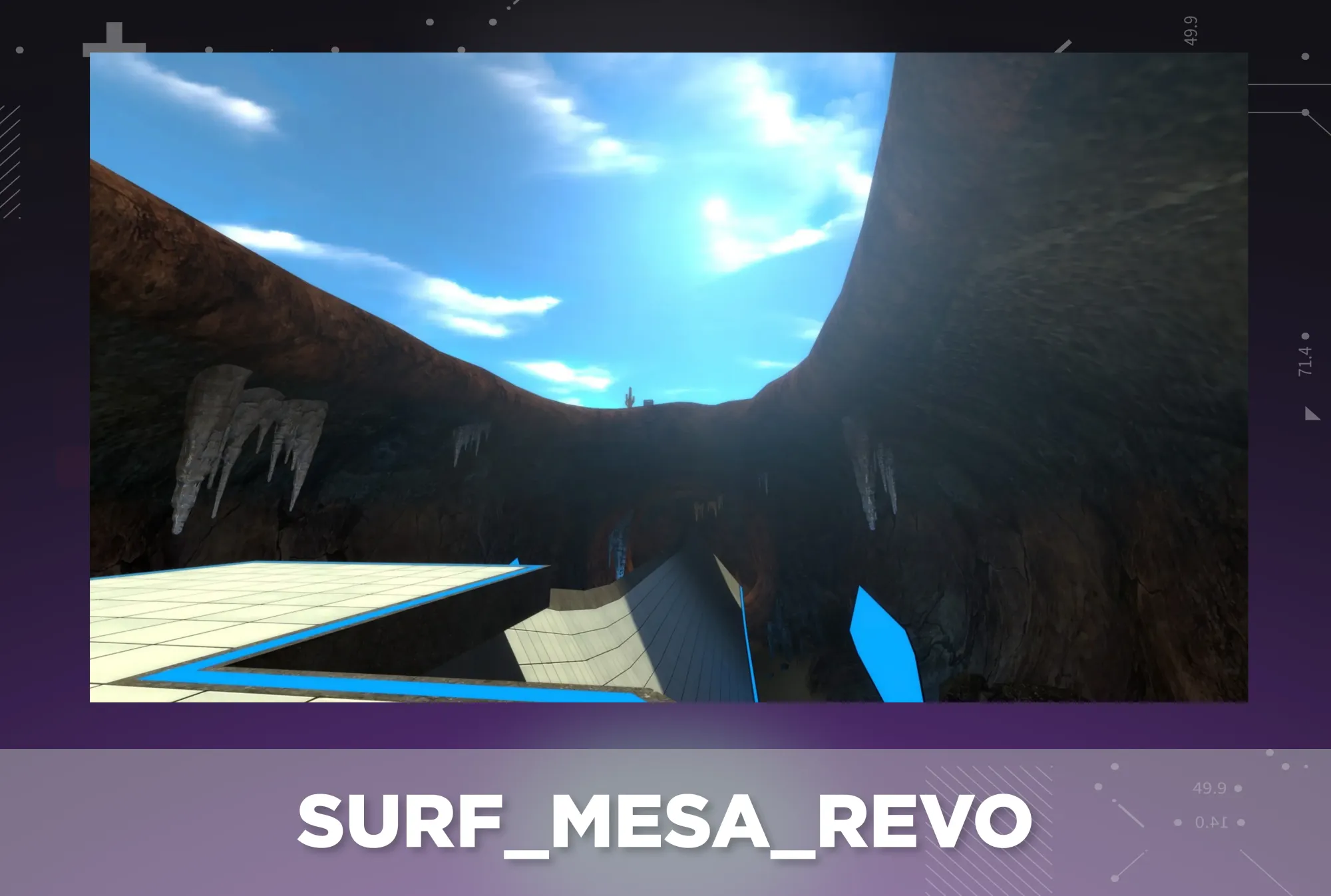 CS2 surf map surf_mesa_revo displayed on a purple tech background