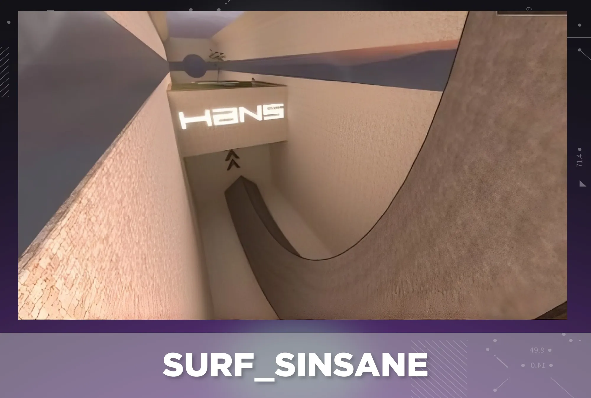 CS2 surf map surf_sinsane displayed on a purple tech background