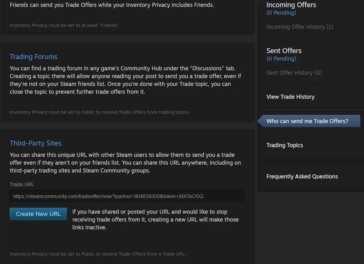 Steam Trade URL in Steam on Computer