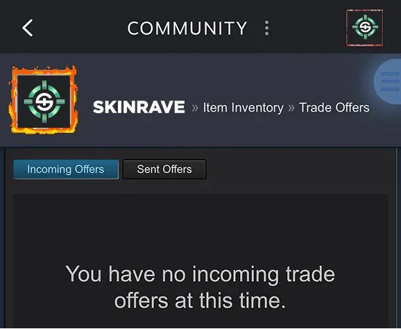 Phone Steam Trade URL navigation by light blue button