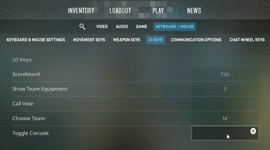 CS2 settings for changing the Toggle Console.