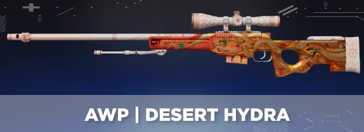 AWP Desert Hydra in CS2 with golden hydra serpents and rich sandstone burgundy patterns