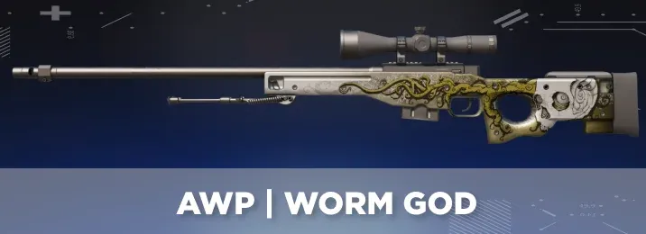 AWP Worm God skin in CS2 with olive green organic tendrils white skull and unpainted barrel design