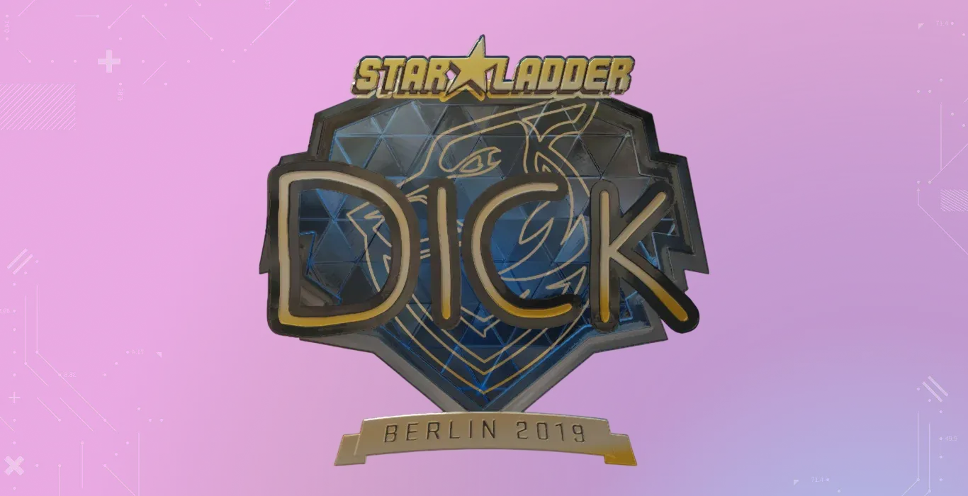 DickStacy Gold Berlin 2019 CS2 sticker with gold autograph and StarLadder Berlin 2019 shield design