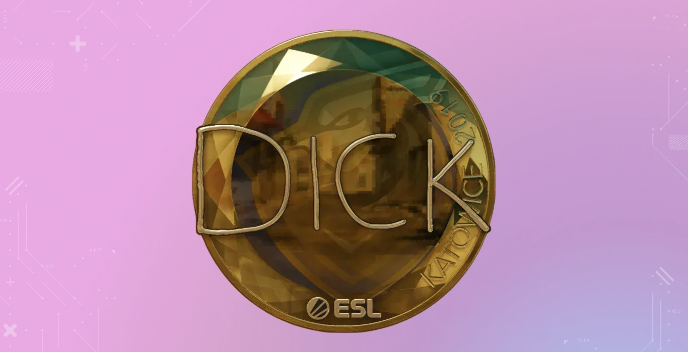 DickStacy Gold Katowice 2019 CS2 sticker with gold autograph on circular ESL Katowice 2019 coin design
