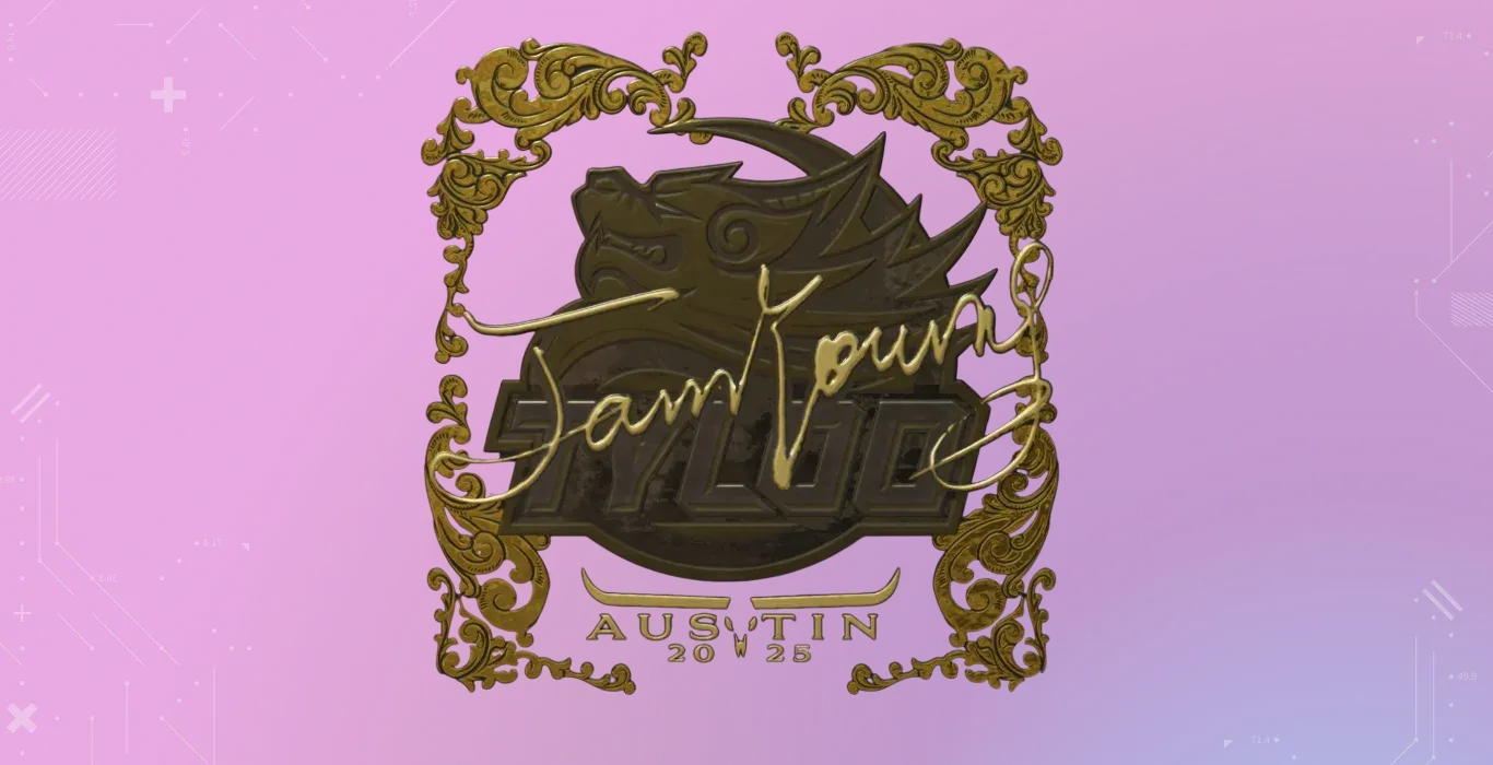 JamYoung Gold Austin 2025 CS2 sticker with gold autograph, wolf emblem, and Austin 2025 event text