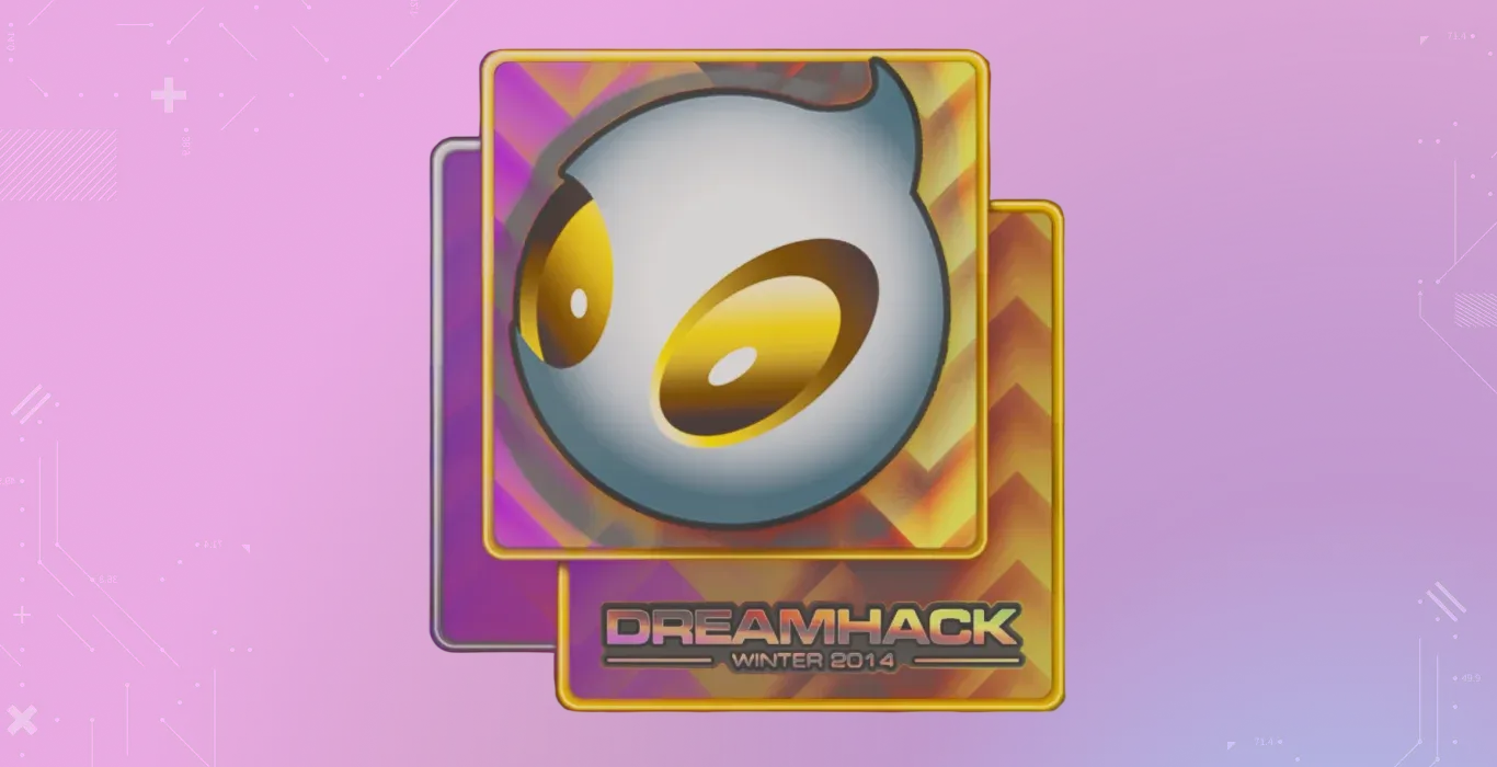 Team Dignitas Holo DreamHack 2014 CS2 sticker with holographic logo and DreamHack Winter 2014 card design