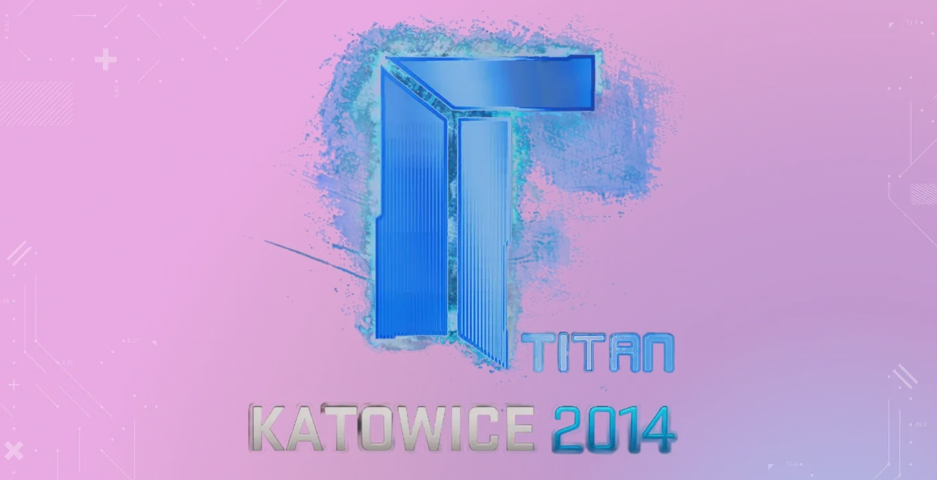 Titan Holo Katowice 2014 CS2 sticker with blue holographic Titan logo and Katowice 2014 text