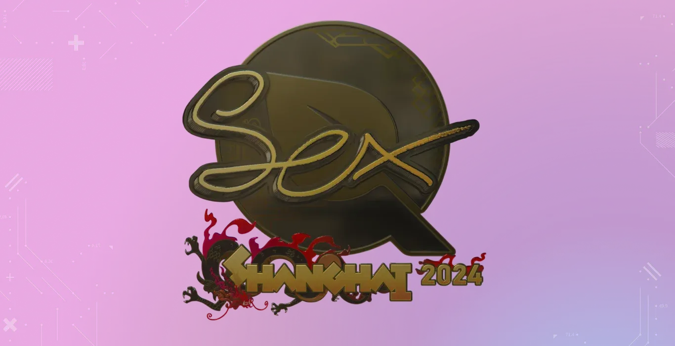 dexter Gold Shanghai 2024 CS2 sticker with gold autograph and Perfect World Shanghai Major 2024 logo