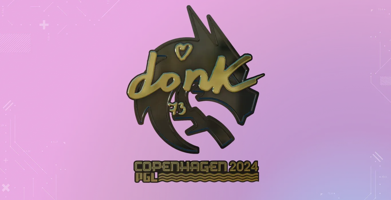 donk Gold Copenhagen 2024 CS2 sticker with gold autograph and PGL Copenhagen 2024 logo