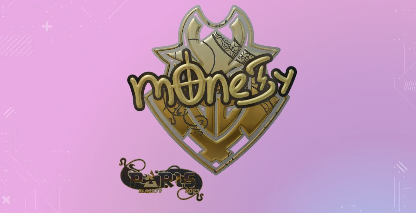 m0NESY Gold Paris 2023 CS2 sticker with gold autograph on BLAST Paris Major 2023 background