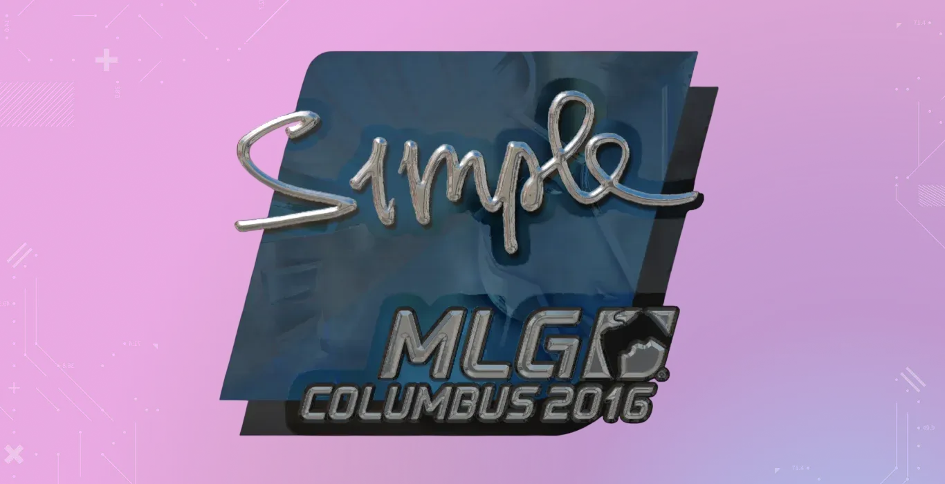 s1mple Foil MLG Columbus 2016 CS2 sticker with silver autograph and blue MLG Columbus 2016 design