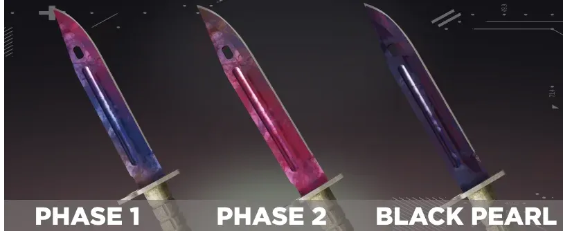 Bayonet Doppler finished like Phase 1, Phase 2 and Black Pearl on grey background