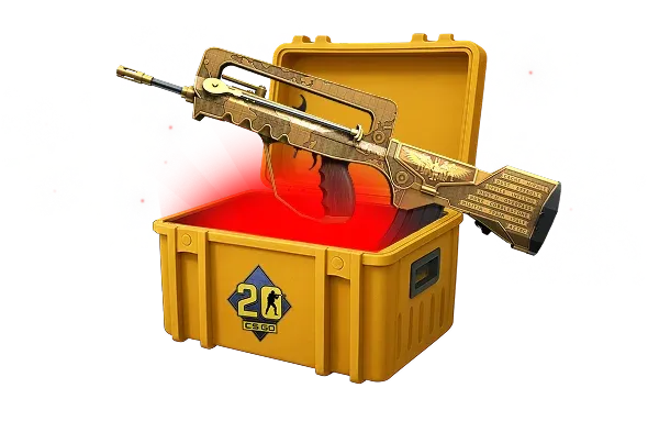 Image featuring Cheap Covert skin of FAMAS Commemoration in CS20 Case with red glow coming from inside of case